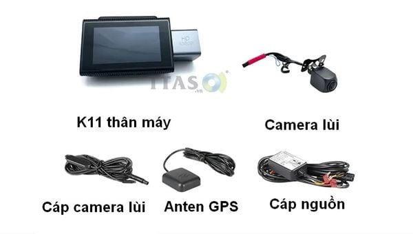 Camera hành trình K11 kèm camera lùi, cáp camera, anten GPS và cáp nguồn