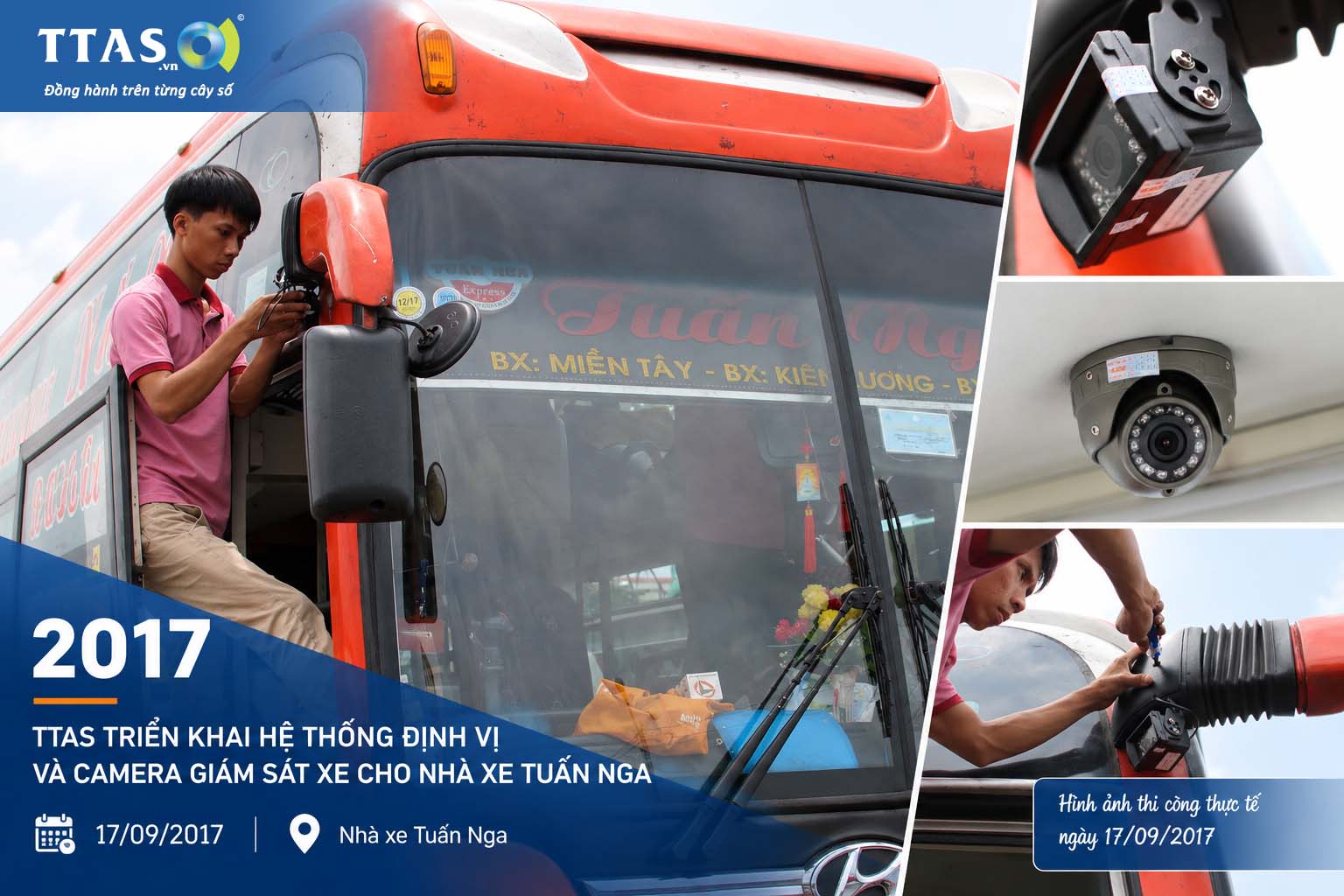 nhân viên TTAS đang lắp đặt camera nhà xe tuấn nga năm 2017