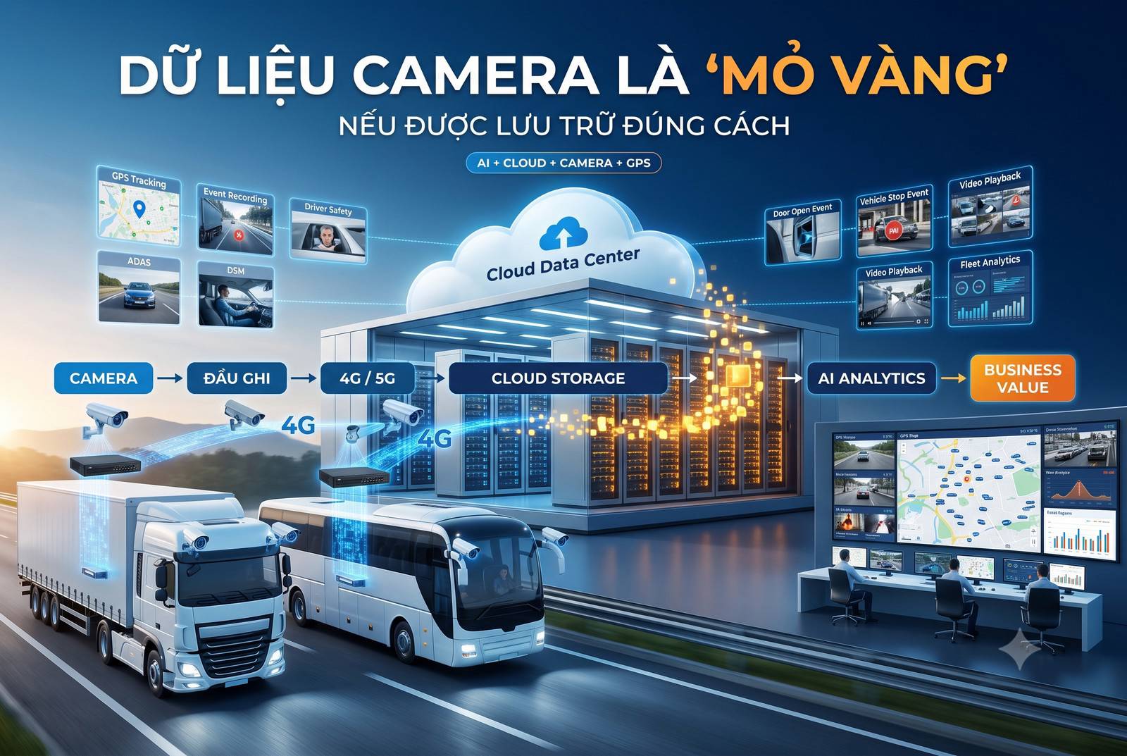 Giải pháp lưu trữ dữ liệu camera hành trình lên cloud data center với phân tích AI cho đội xe vận tải