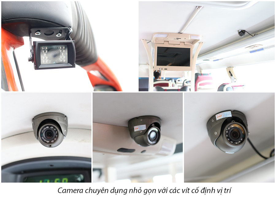 Hệ thống camera giám sát nhỏ gọn lắp trên trần xe khách giúp quan sát an ninh trong xe