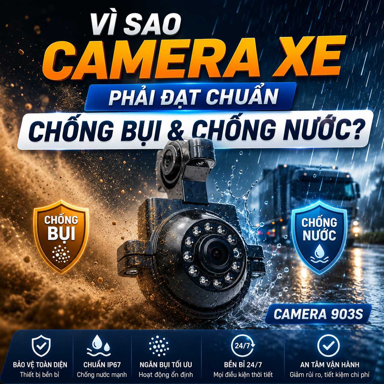 Vì sao camera xe phải đạt chuẩn chống bụi và chống nước?