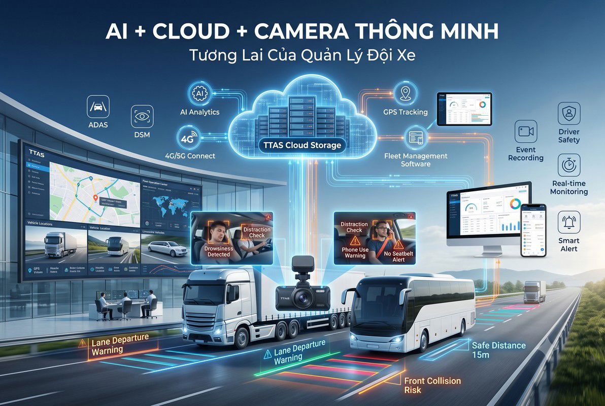 Giải pháp AI camera và đám mây TTAS quản lý đội xe tải và xe khách với cảnh báo an toàn thông minh