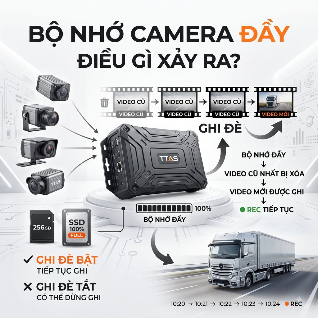 Bộ ghi hình camera hành trình TTAS cho xe tải với tính năng ghi đè khi bộ nhớ đầy