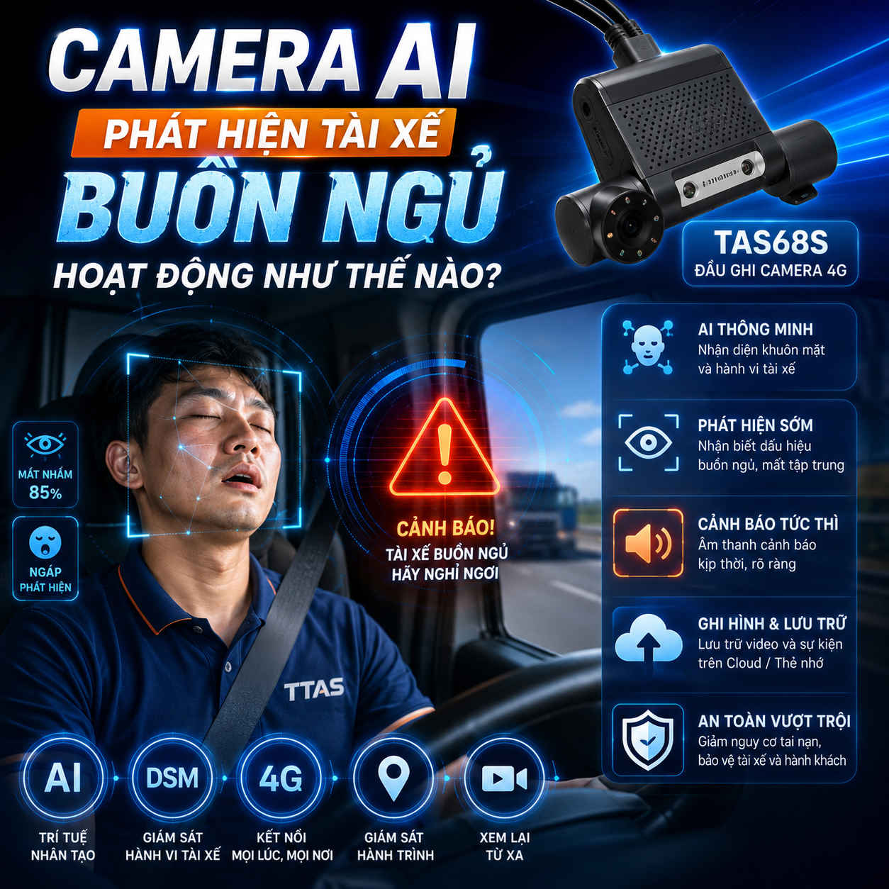 Camera AI phát hiện tài xế buồn ngủ hoạt động như thế nào?