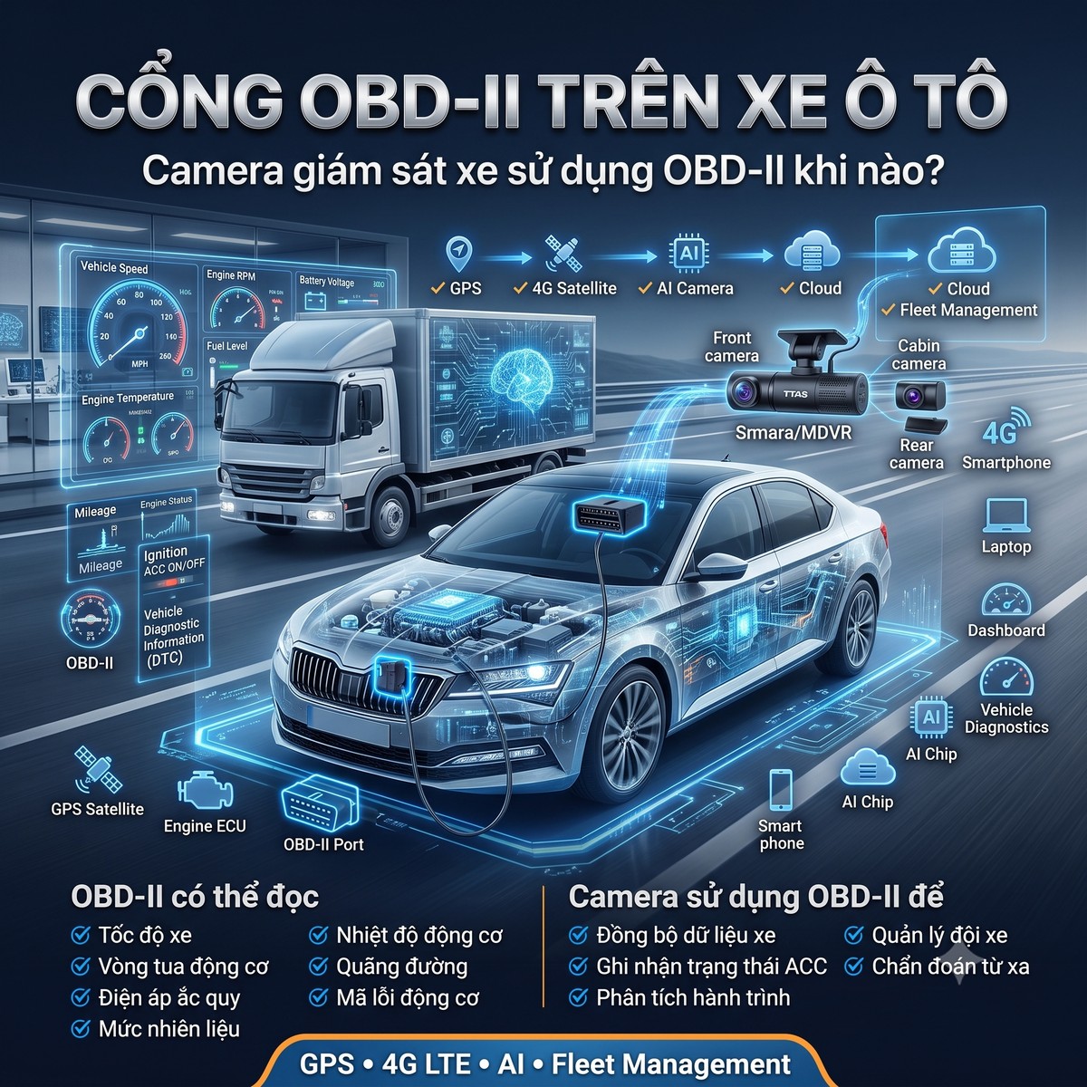 Cổng OBD-II trên xe ô tô dùng để làm gì? Khi nào camera giám sát xe sử dụng cổng OBD-II