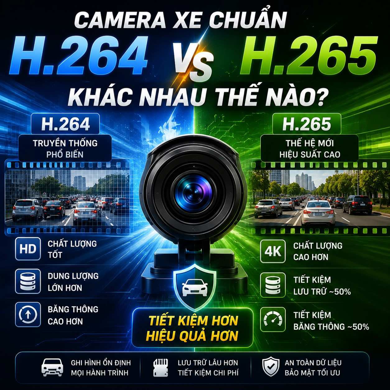 Chuẩn nén H.264 và H.265 trong camera giám sát xe là gì?