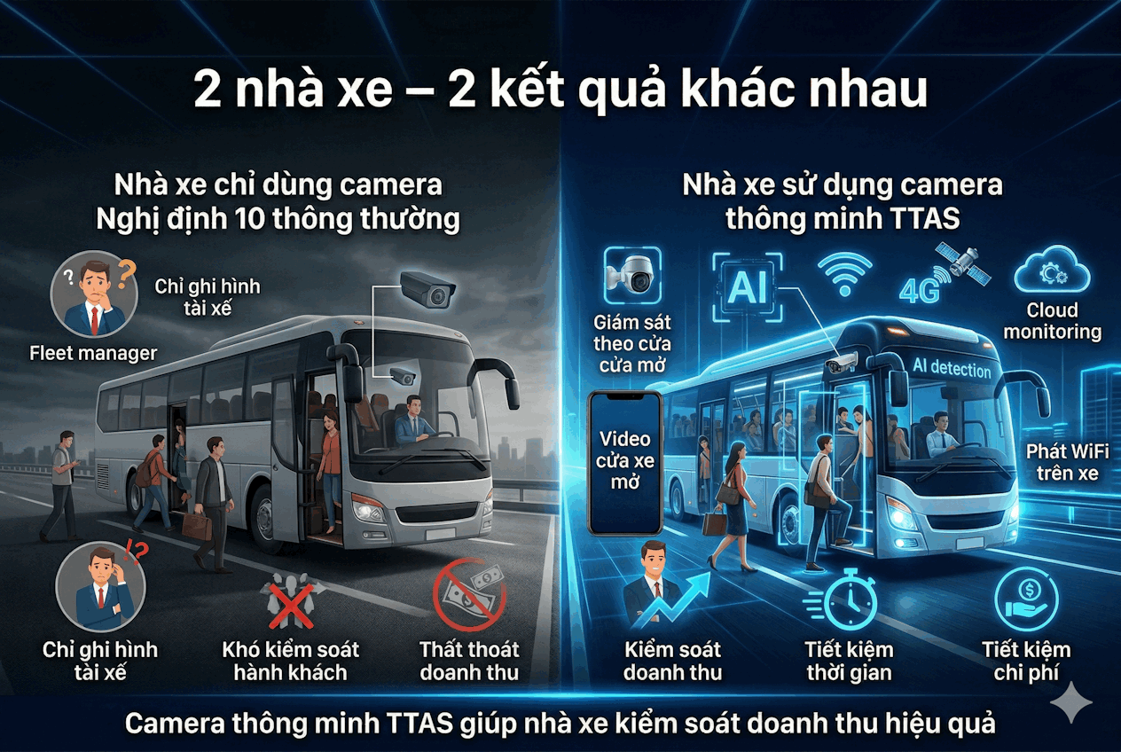 so sánh kết quả giữa 2 nhà xe sử dụng camera thọng minh TTAS và camera nghị định 10 thông thường