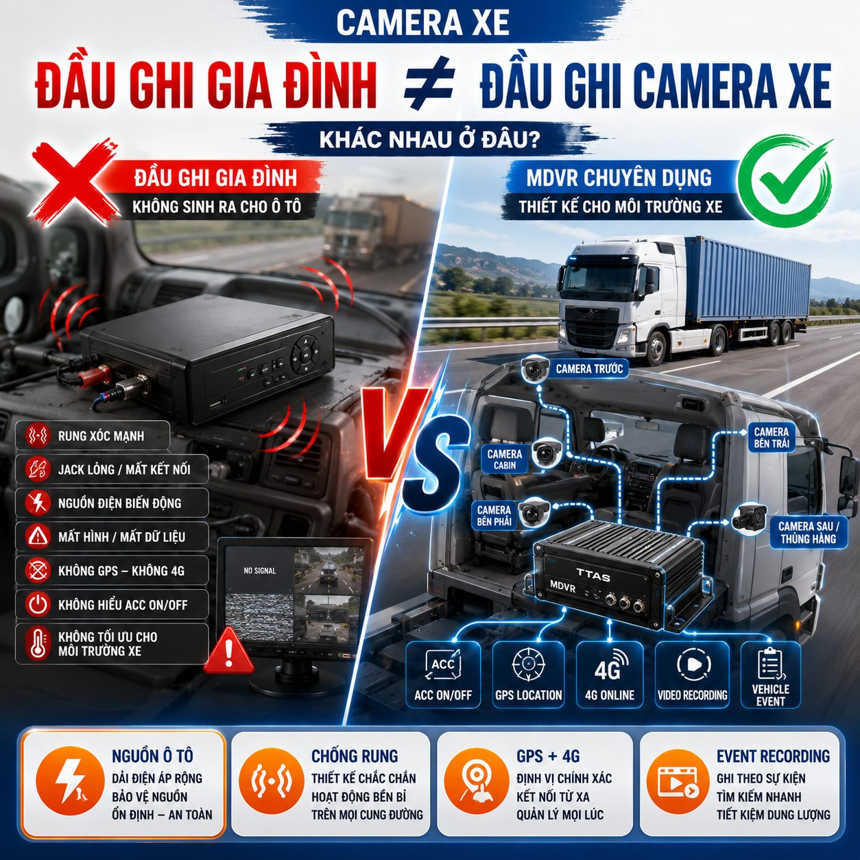 Vì Sao Camera Xe Không Nên Dùng Đầu Ghi Camera Gia Đình?