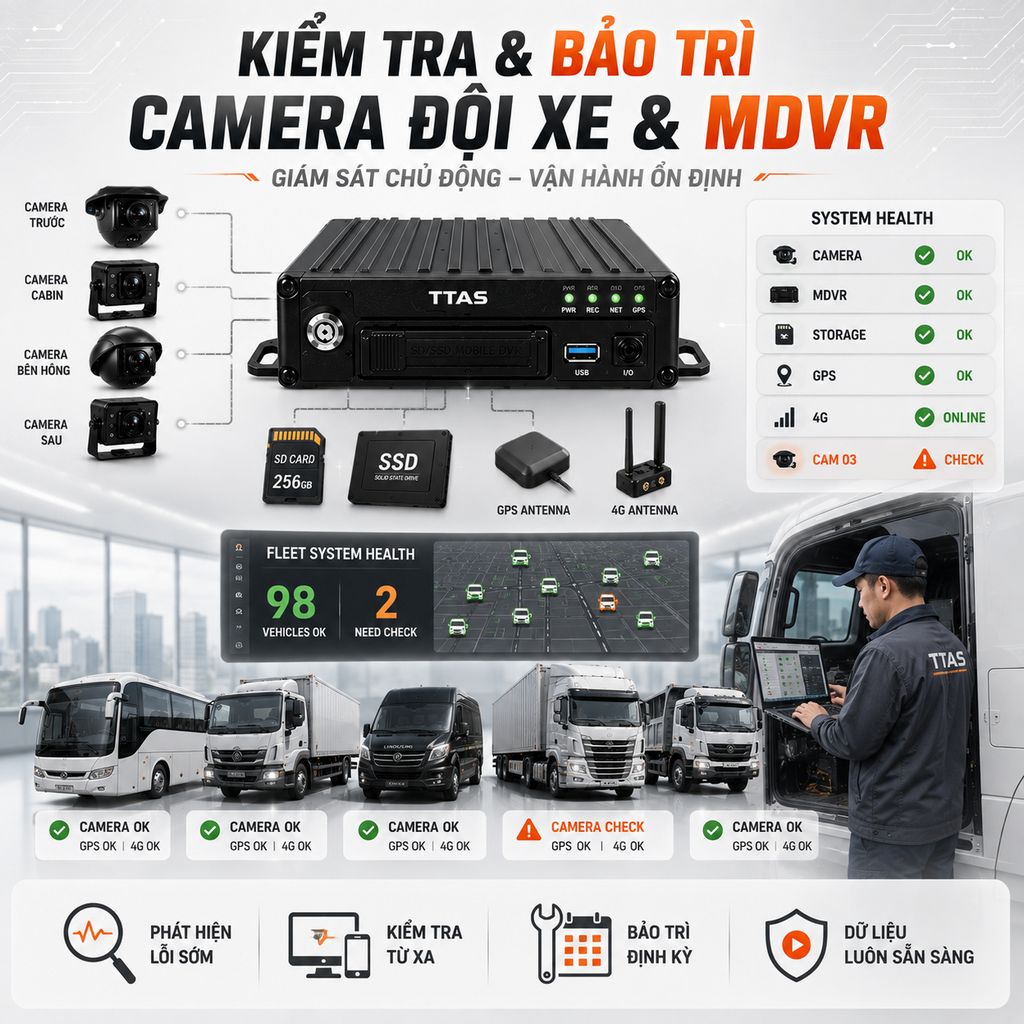 Giải Pháp Kiểm Tra, Bảo Trì Camera Đội Xe &amp; MDVR Giám Sát Xe Chuyên Nghiệp
