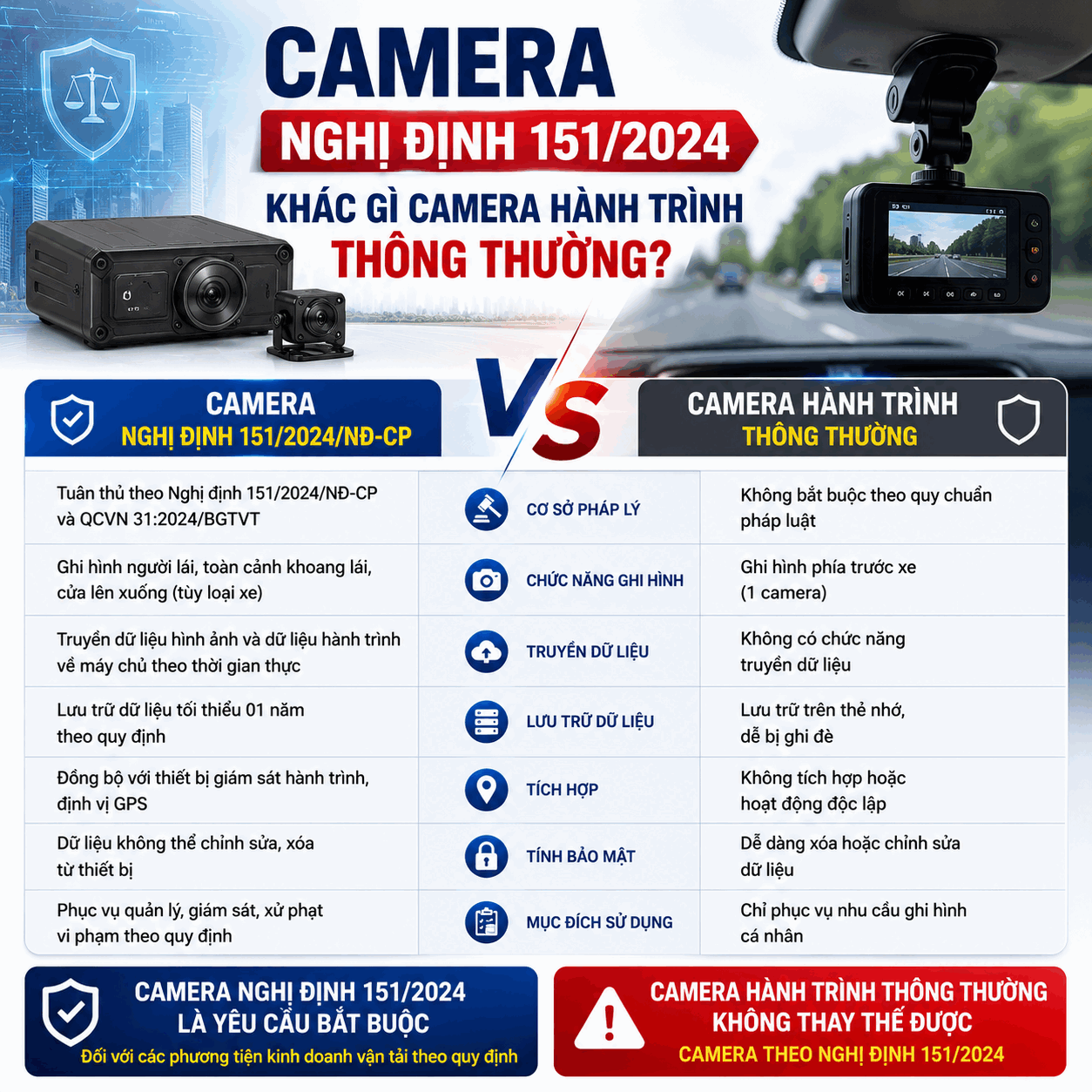 So sánh camera Nghị định 151 2024 với camera hành trình thông thường cho xe ô tô