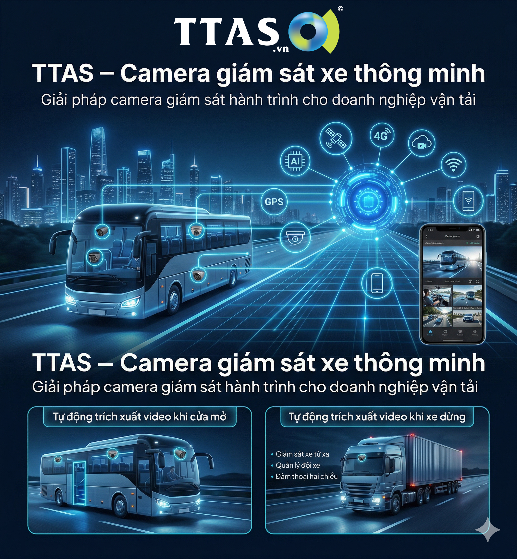 Giải pháp camera giám sát hành trình TTAS cho xe khách và xe tải, quản lý đội xe vận tải thông minh