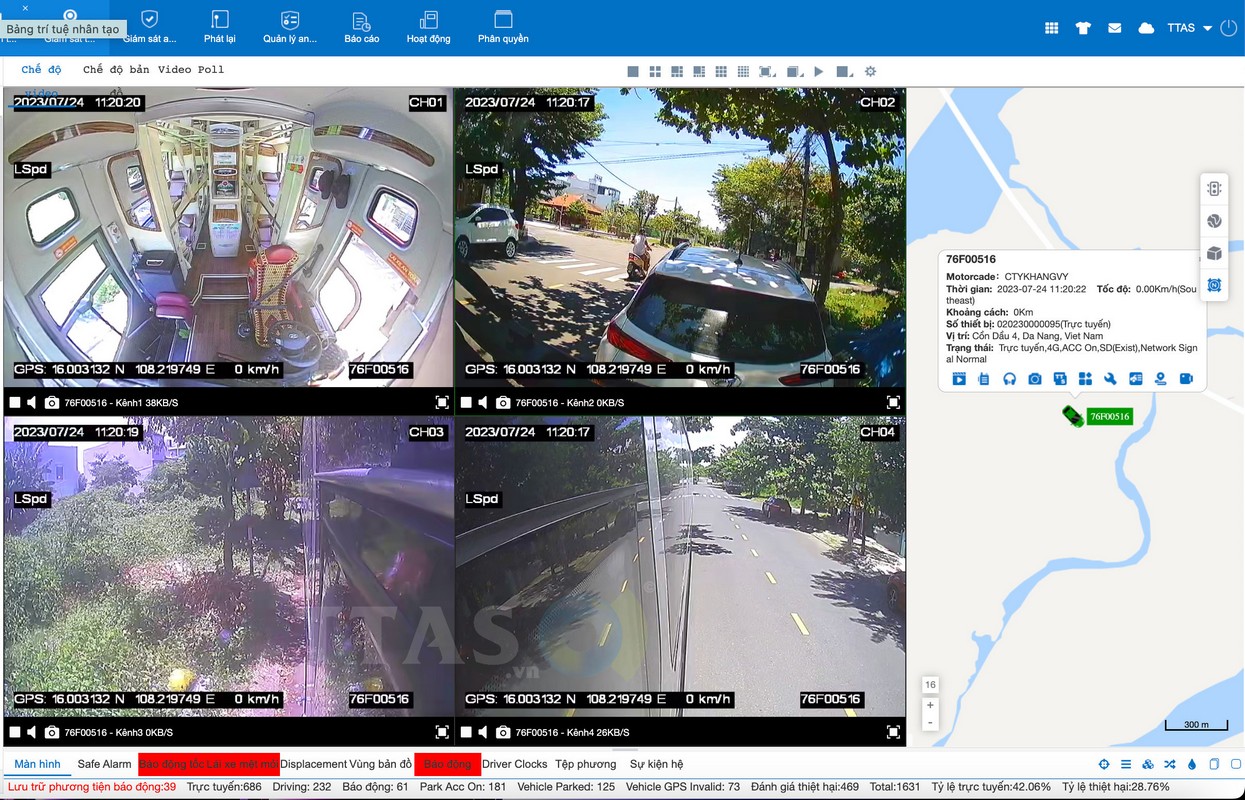 camera giám sát xe khách với 4 camera trên xe