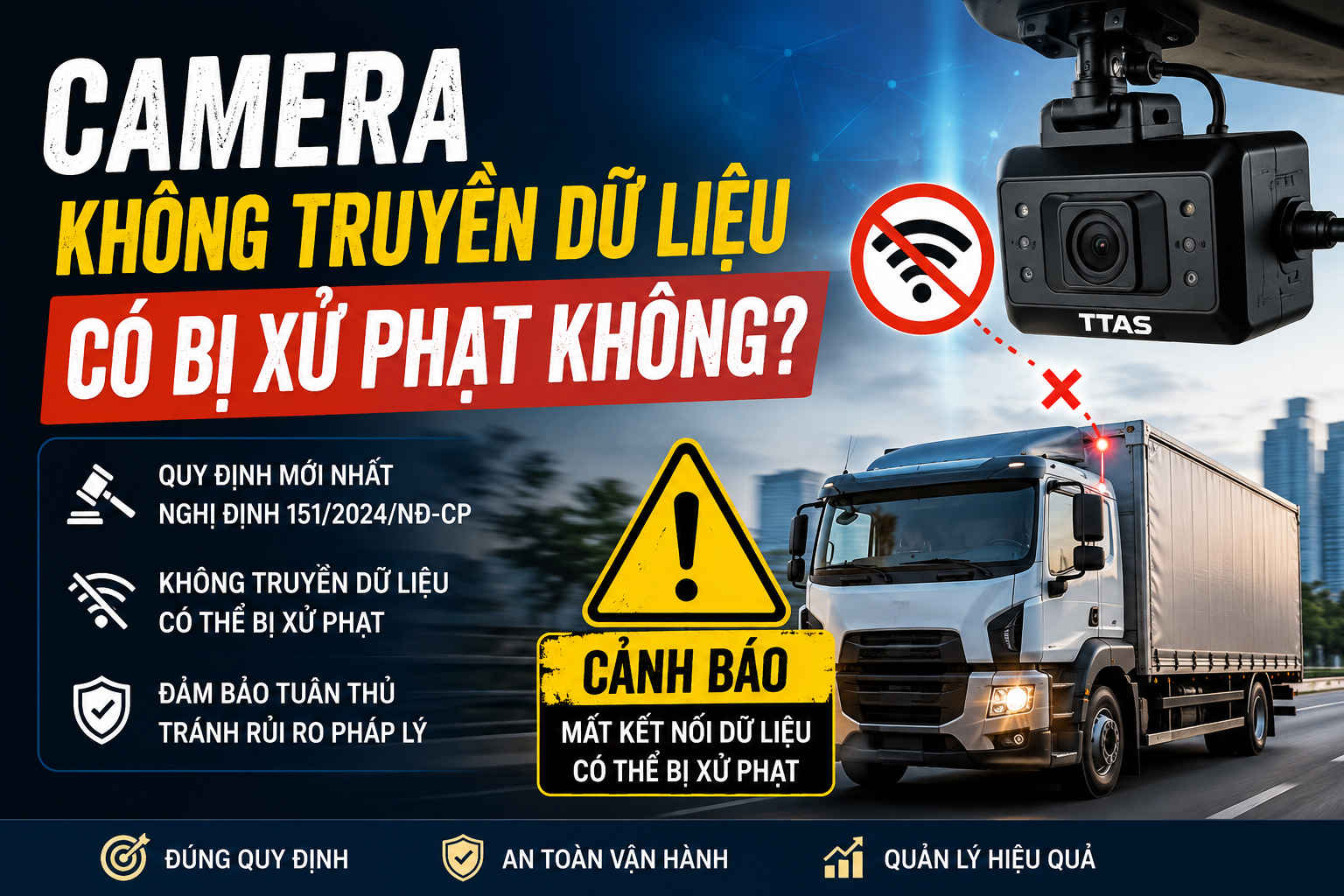 Camera hành trình TTAS trên xe tải cảnh báo mất kết nối truyền dữ liệu có thể bị xử phạt theo nghị định mới