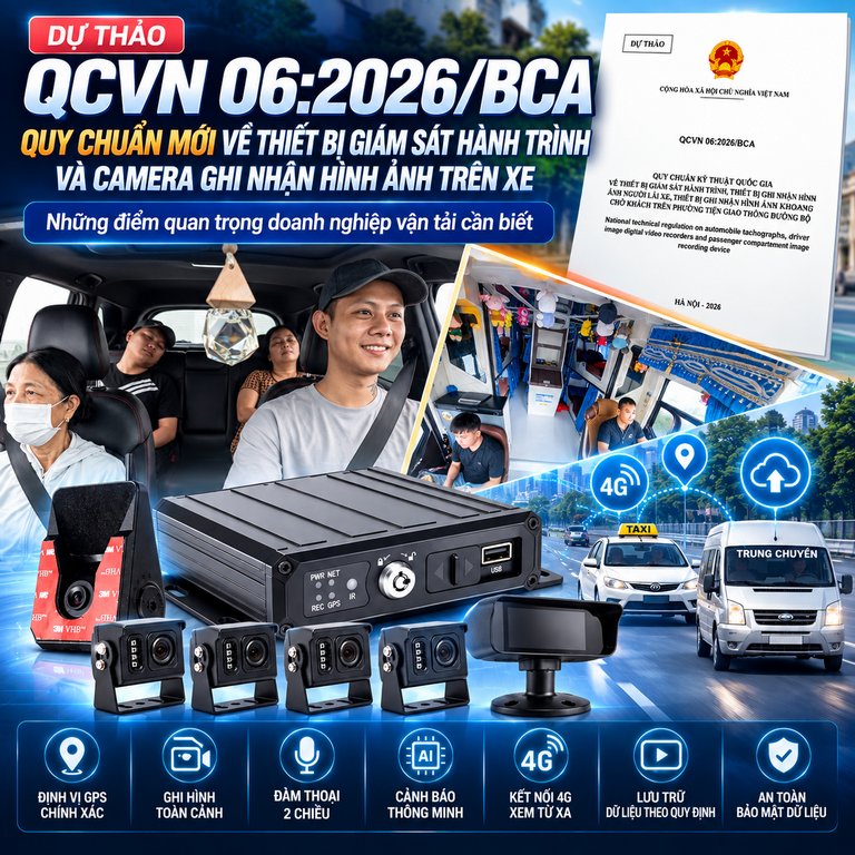 Thiết bị giám sát hành trình và camera ô tô đa kênh cho xe taxi và xe khách, hỗ trợ GPS, 4G và lưu trữ dữ liệu an toàn
