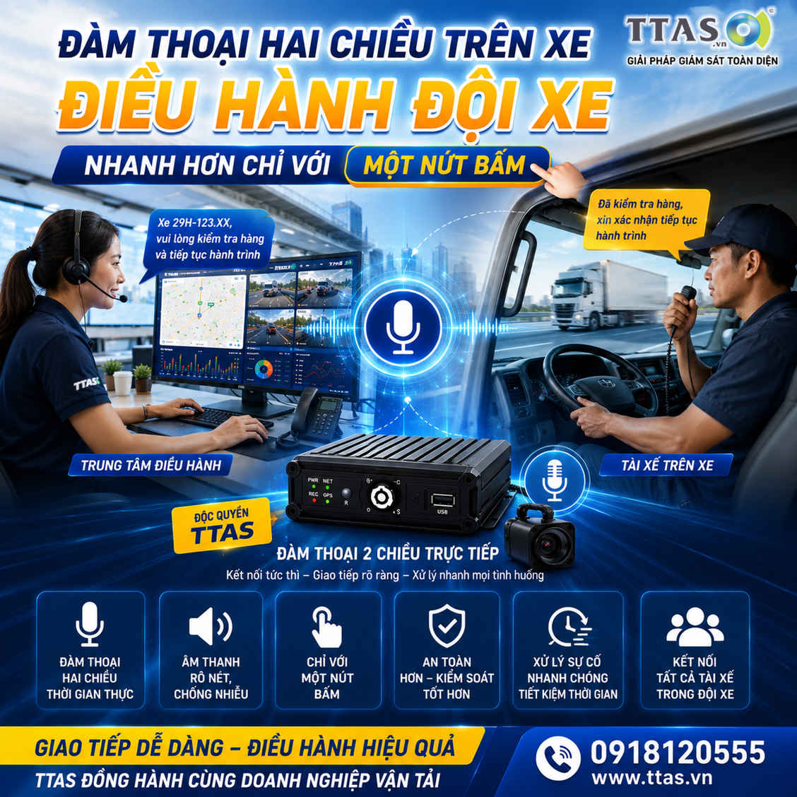 Đàm Thoại Hai Chiều Trên Xe – Điều Hành Đội Xe Nhanh Hơn Chỉ Với Một Nút Bấm